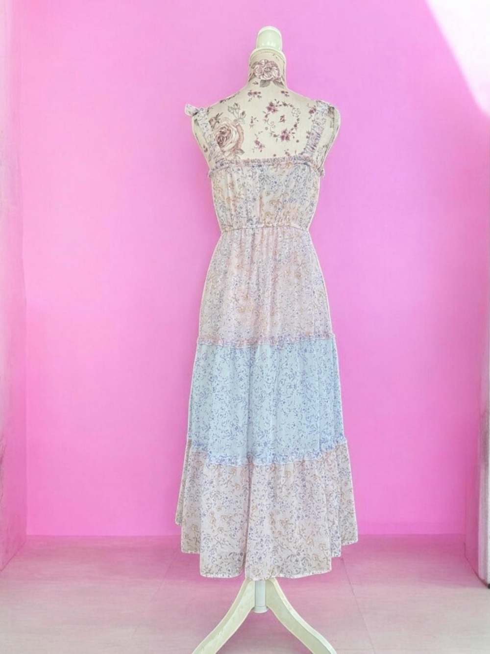 Sincerely Jules Floral Tiered Midi Dress - Pink & Light Blue - Picture 3 of 3